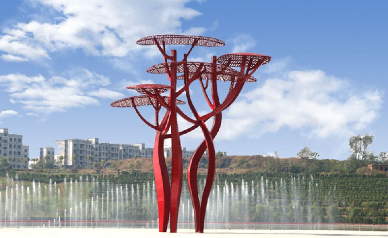 不锈钢雕塑蘑菇树（18米高）